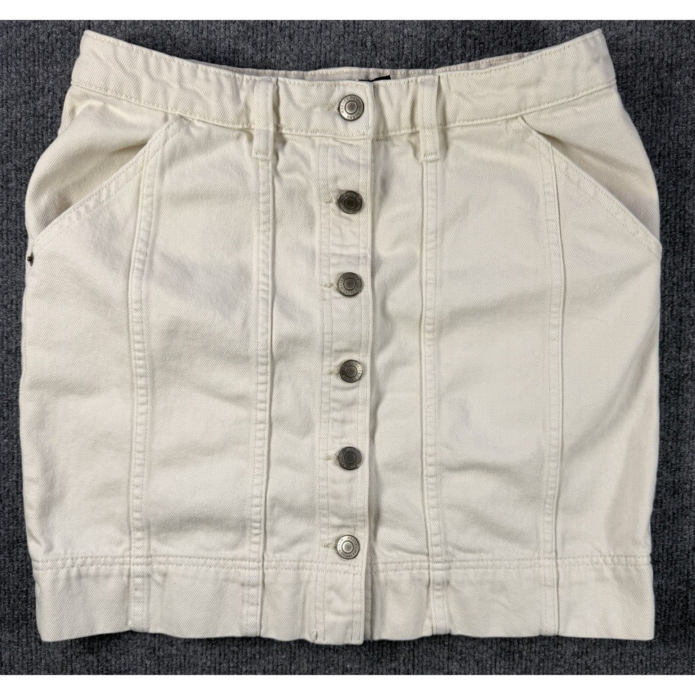 Lauren Ralph Lauren Ivory Denim Skirt Womens‎ 6 Button Front 100% Cotton Midi